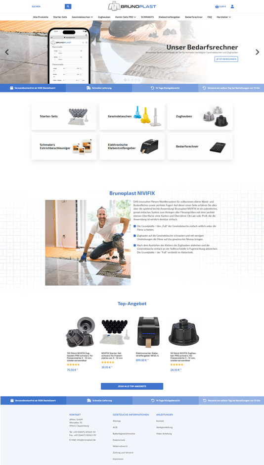 Screenshot eines Brunoplast-Online-Shops mit innovativem JTL-Shop Design