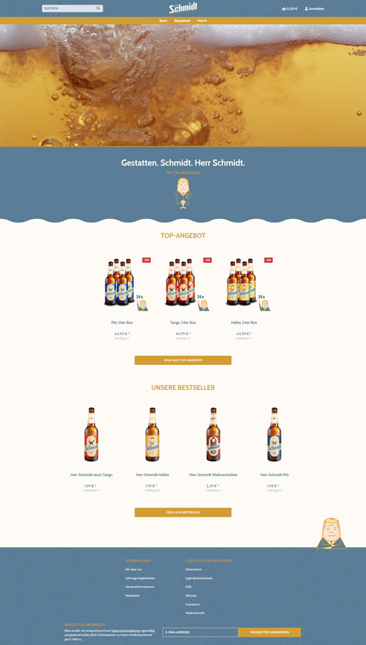 Screenshot eines Online-Getränkehandels mit lebhaftem JTL-Shop Design