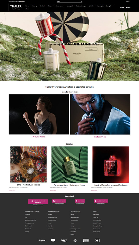 Screenshot eines Online-Shops von Thaler mit JTL-Shop Design