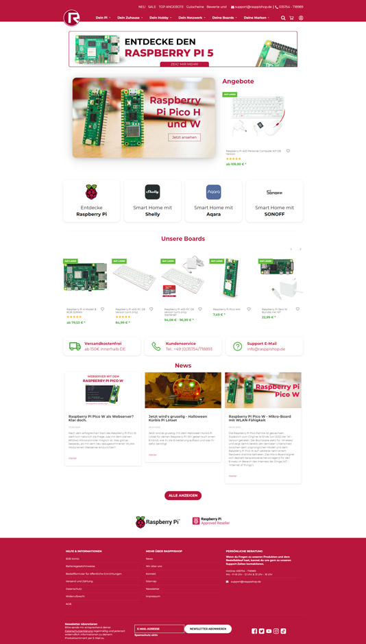 Screenshot eines Raspberry PI-Online-Shops mit kreativem JTL-Shop Design